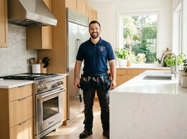 Appliance Repair Hero technician in a Boylston, MA kitchen after an appliance repair